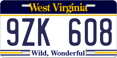 WV license plate 9ZK608