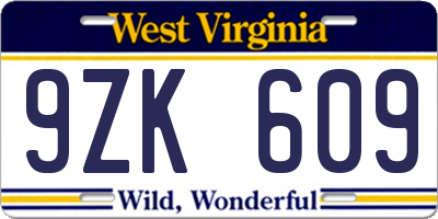 WV license plate 9ZK609