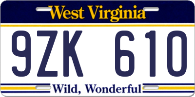 WV license plate 9ZK610