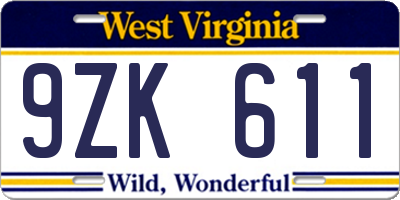 WV license plate 9ZK611