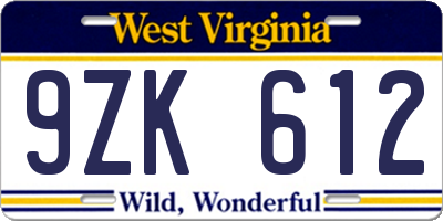WV license plate 9ZK612