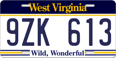 WV license plate 9ZK613