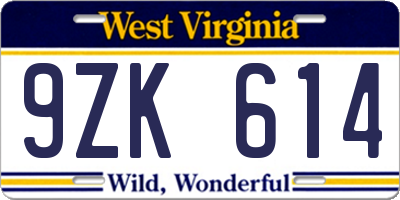 WV license plate 9ZK614