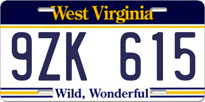 WV license plate 9ZK615