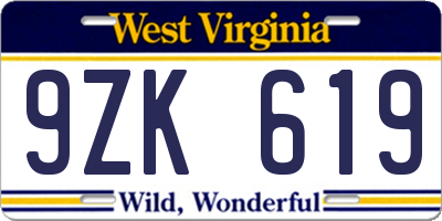 WV license plate 9ZK619
