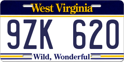 WV license plate 9ZK620