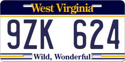WV license plate 9ZK624