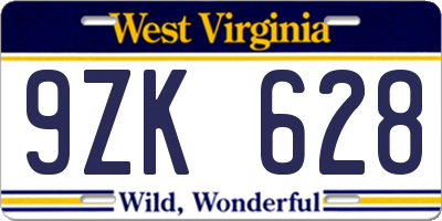 WV license plate 9ZK628