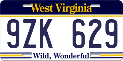 WV license plate 9ZK629