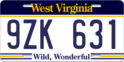 WV license plate 9ZK631