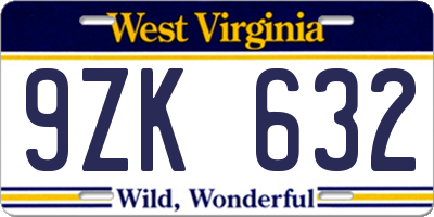 WV license plate 9ZK632