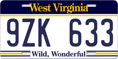 WV license plate 9ZK633