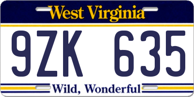 WV license plate 9ZK635
