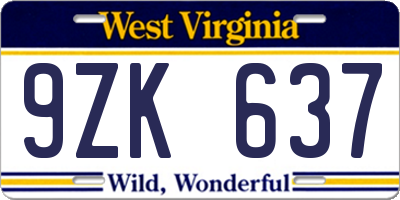 WV license plate 9ZK637