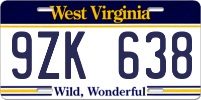 WV license plate 9ZK638