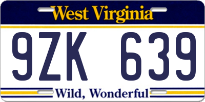 WV license plate 9ZK639