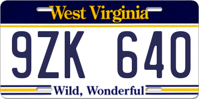 WV license plate 9ZK640