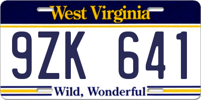 WV license plate 9ZK641