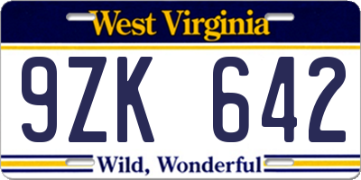 WV license plate 9ZK642