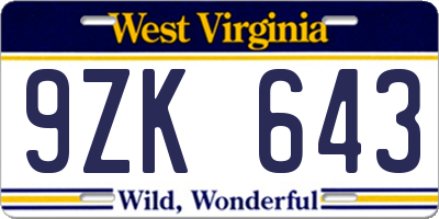 WV license plate 9ZK643