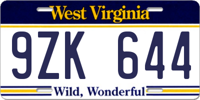 WV license plate 9ZK644