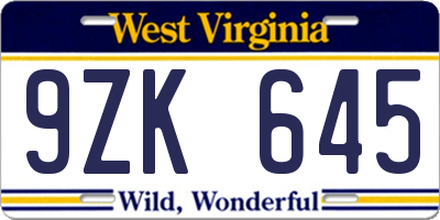 WV license plate 9ZK645
