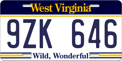 WV license plate 9ZK646