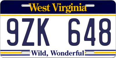 WV license plate 9ZK648