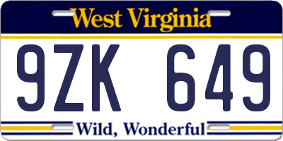 WV license plate 9ZK649