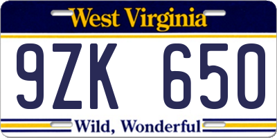 WV license plate 9ZK650