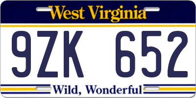 WV license plate 9ZK652
