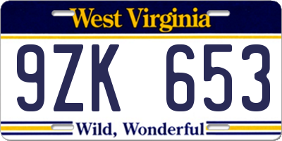 WV license plate 9ZK653