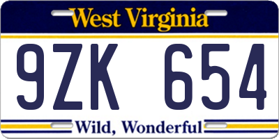 WV license plate 9ZK654