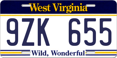 WV license plate 9ZK655