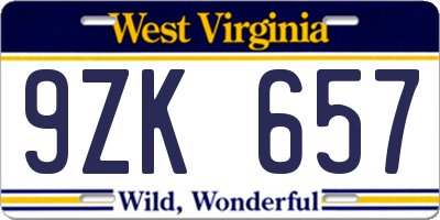 WV license plate 9ZK657