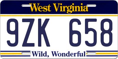 WV license plate 9ZK658
