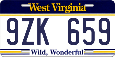 WV license plate 9ZK659