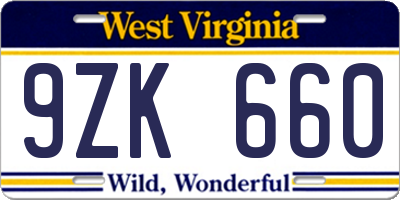 WV license plate 9ZK660