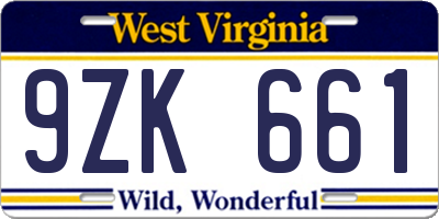 WV license plate 9ZK661