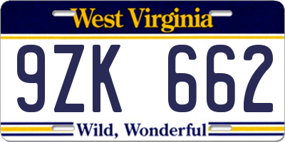 WV license plate 9ZK662