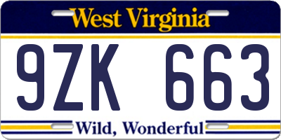 WV license plate 9ZK663