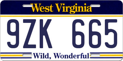 WV license plate 9ZK665