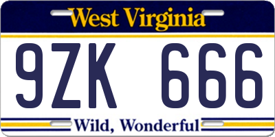 WV license plate 9ZK666