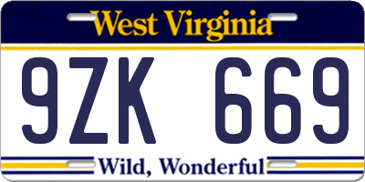 WV license plate 9ZK669