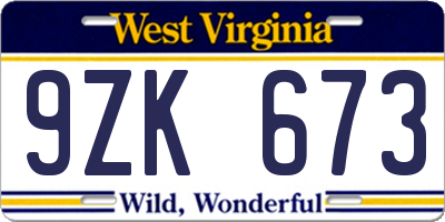 WV license plate 9ZK673