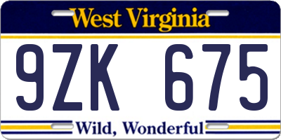 WV license plate 9ZK675