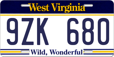 WV license plate 9ZK680