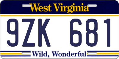WV license plate 9ZK681