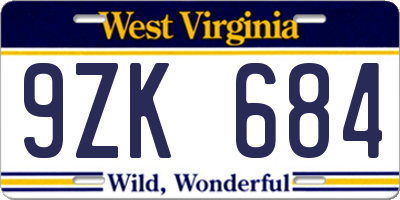 WV license plate 9ZK684