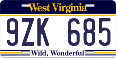 WV license plate 9ZK685